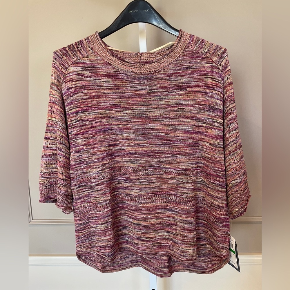 Democracy NWT Sweater 1X Space Dyed Raglan Elbow Lightweight Crewneck 3/4